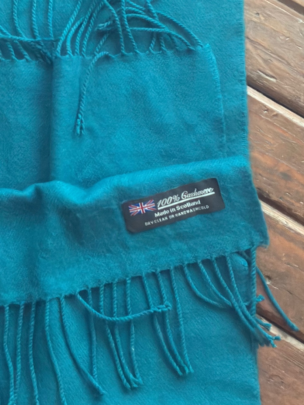 100% Cashmere Teal Fringe Scarf/wrap